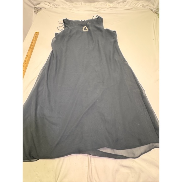 ignite evenings dress Navy Blue Size 8 A Line Sleeveless Rhinestone Classic Shrt - Picture 2 of 7